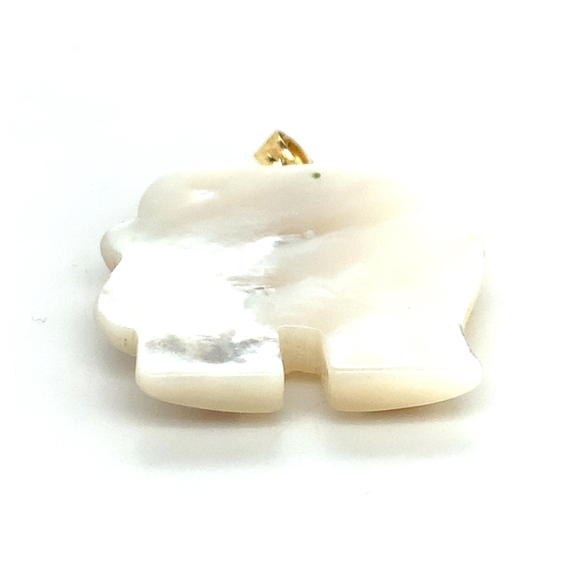 Vintage 14K Gold Chinese Character Carved White MOP Elephant & Ruby Pendant