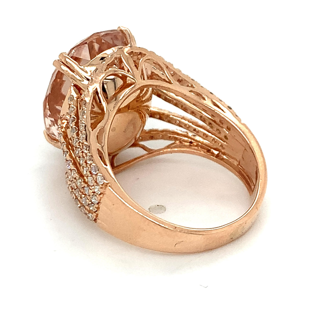14K Gold Oval Cut Pink Morganite With Diamond Multi Layered Split Shank Ring