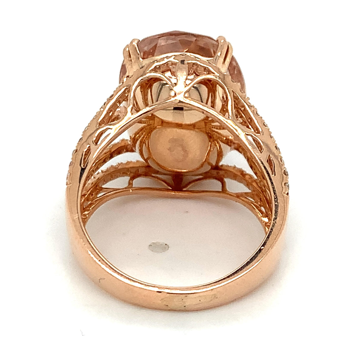 14K Gold Oval Cut Pink Morganite With Diamond Multi Layered Split Shank Ring