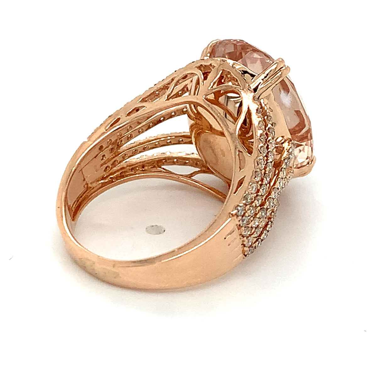 14K Gold Oval Cut Pink Morganite With Diamond Multi Layered Split Shank Ring