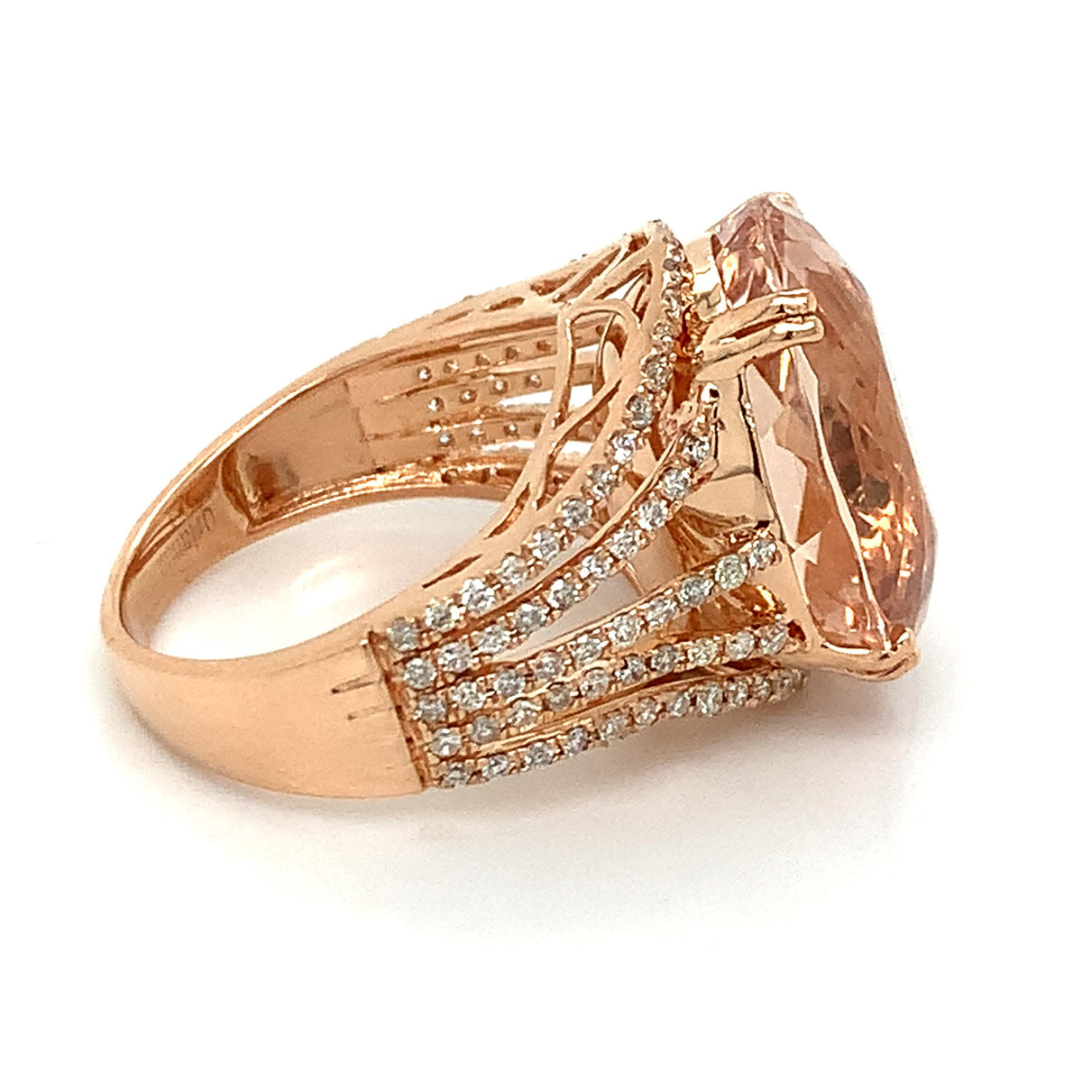14K Gold Oval Cut Pink Morganite With Diamond Multi Layered Split Shank Ring