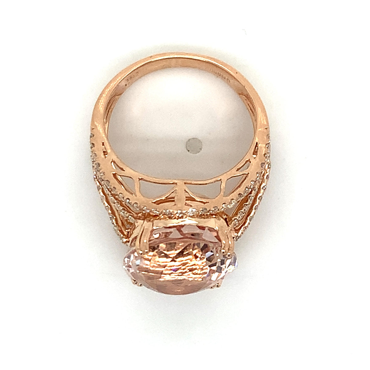 14K Gold Oval Cut Pink Morganite With Diamond Multi Layered Split Shank Ring