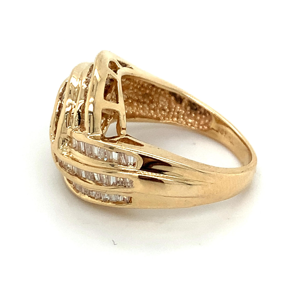 14k Gold Tapered Baguette Channel Set Diamond Crossover Swirl Ring Size 6.25