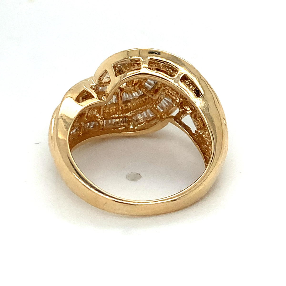 14k Gold Tapered Baguette Channel Set Diamond Crossover Swirl Ring Size 6.25