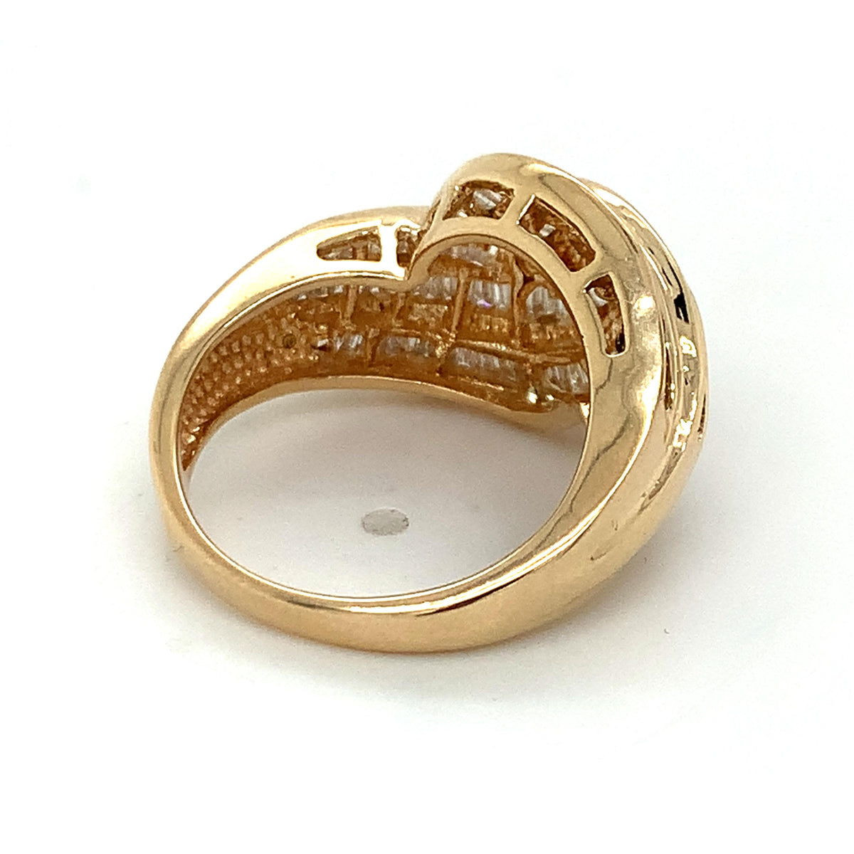 14k Gold Tapered Baguette Channel Set Diamond Crossover Swirl Ring Size 6.25