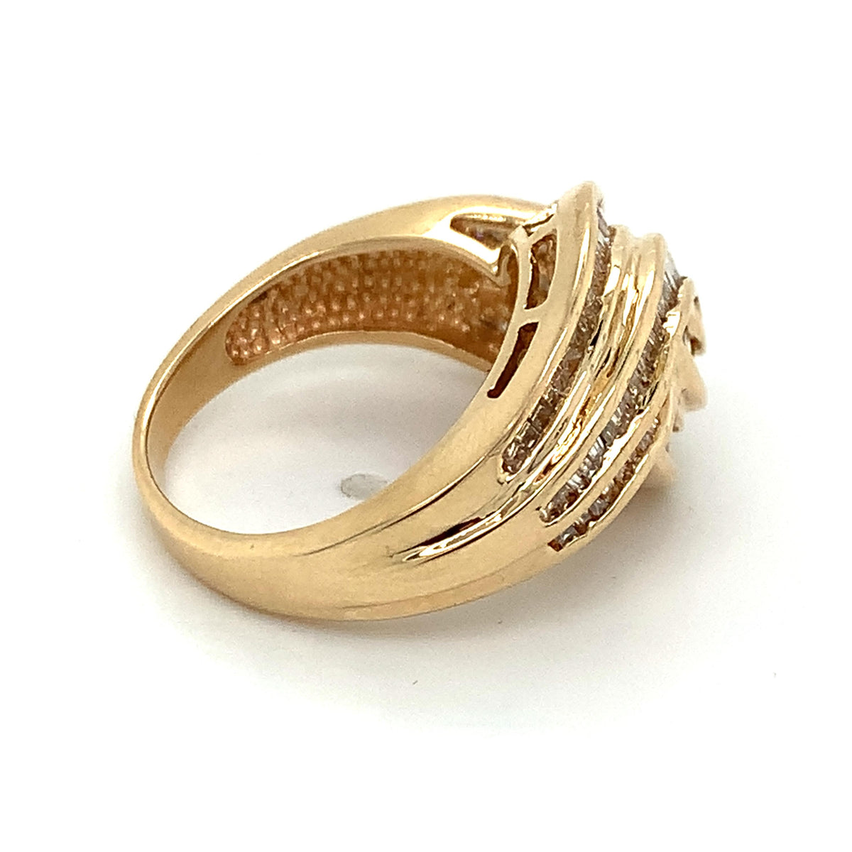 14k Gold Tapered Baguette Channel Set Diamond Crossover Swirl Ring Size 6.25