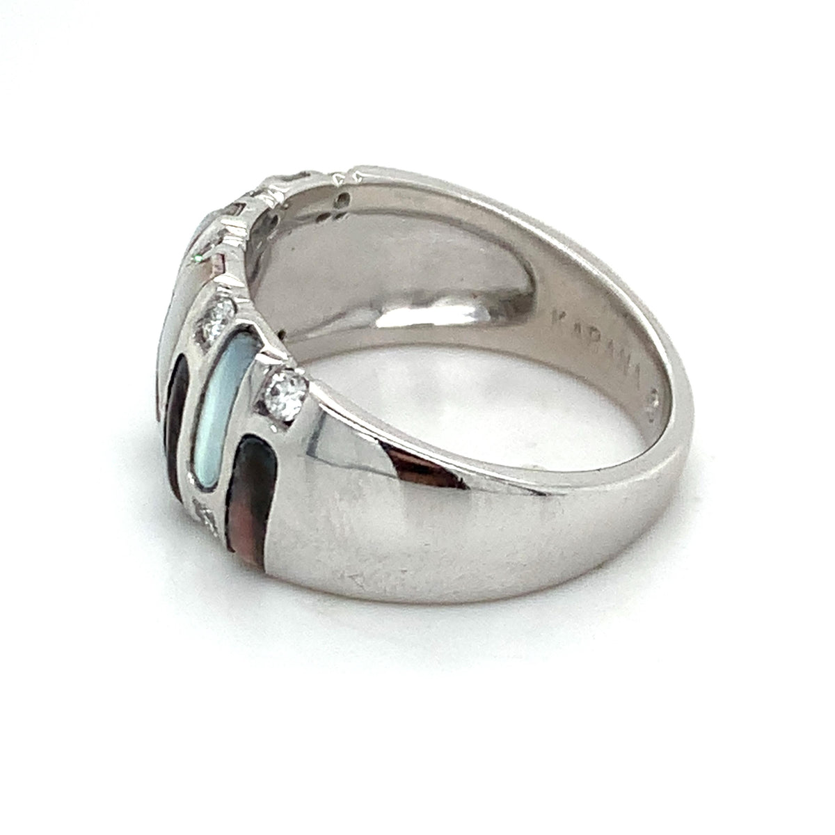 Kabana 14K Gold Alternating Vertical Inlay White Gray MOP Diamond Wide Dome Ring