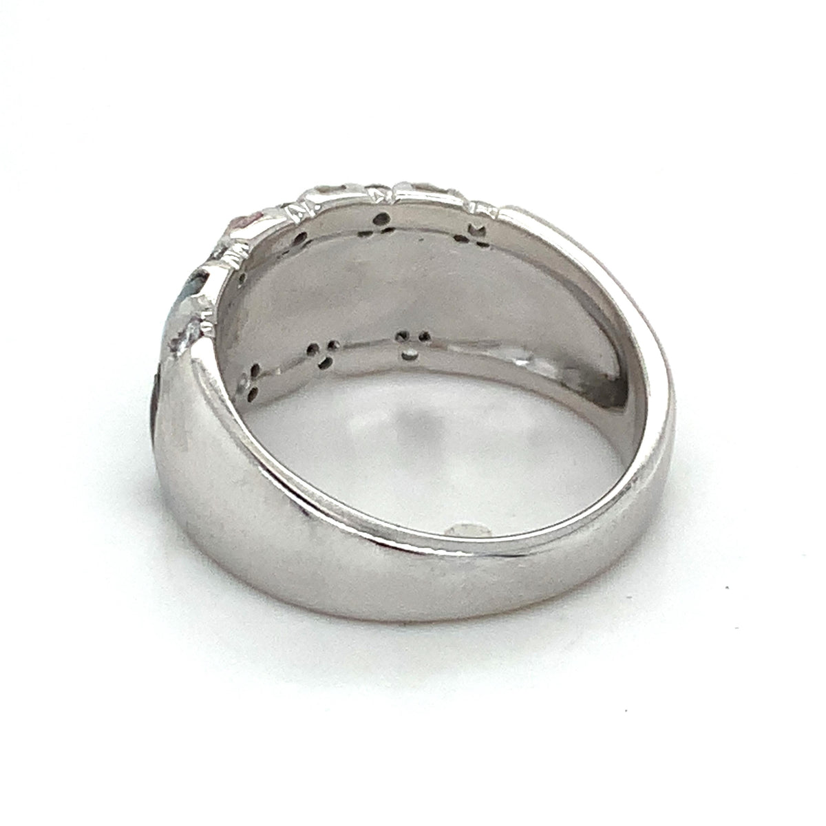 Kabana 14K Gold Alternating Vertical Inlay White Gray MOP Diamond Wide Dome Ring