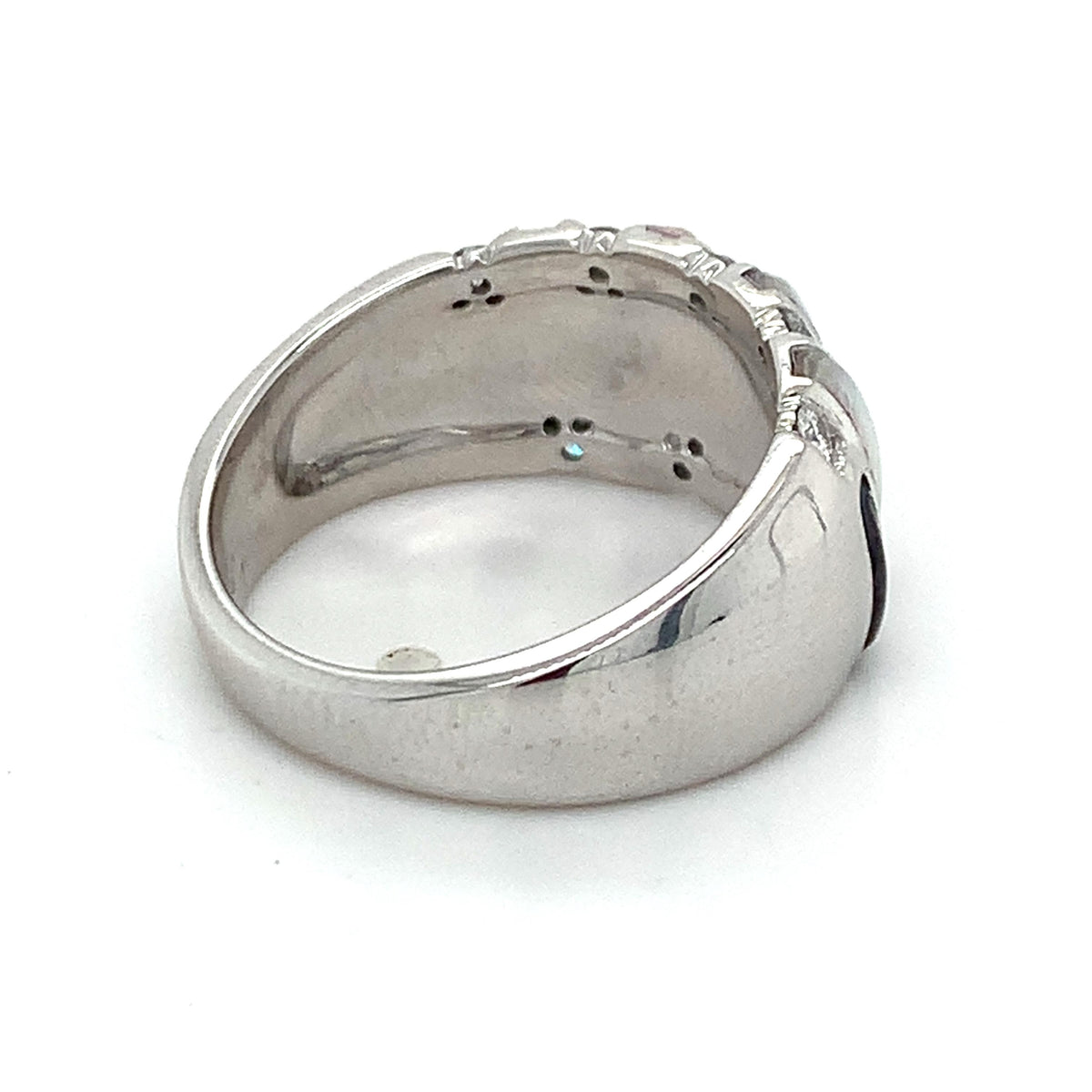 Kabana 14K Gold Alternating Vertical Inlay White Gray MOP Diamond Wide Dome Ring