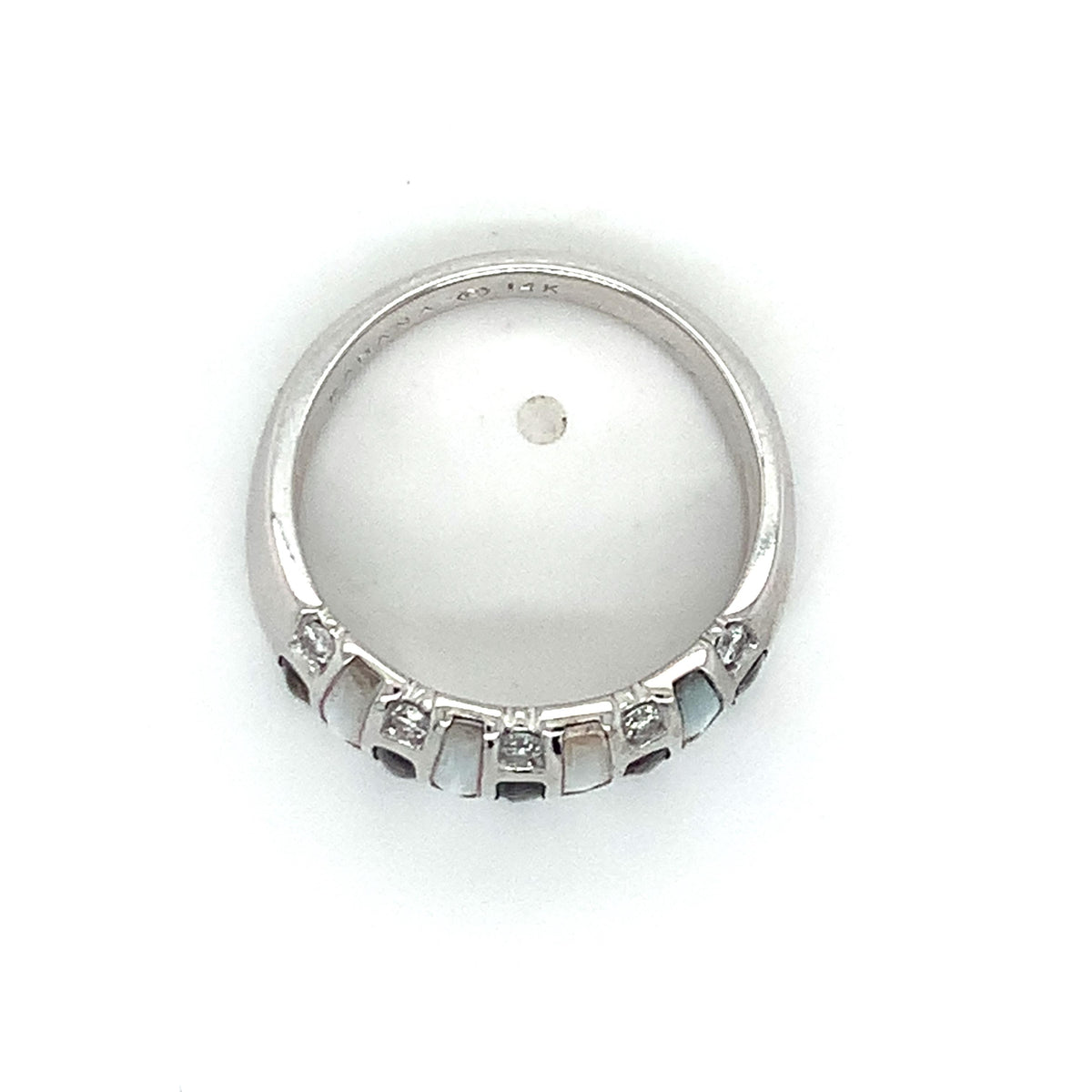 Kabana 14K Gold Alternating Vertical Inlay White Gray MOP Diamond Wide Dome Ring