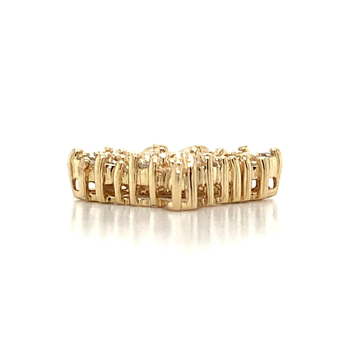 14K Yellow Gold Tapered Baguette & Round Cut Diamond Open Heart V-Bail Pendant
