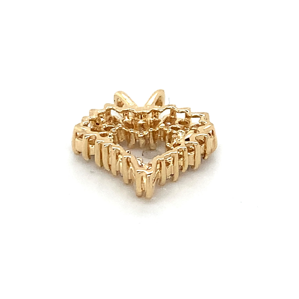 14K Yellow Gold Tapered Baguette & Round Cut Diamond Open Heart V-Bail Pendant