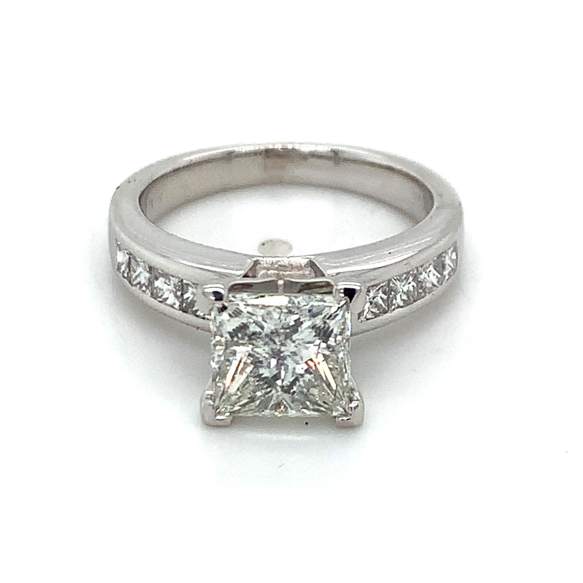 18K White Gold 2.03ct Princess Cut Center & Channel Set Side Stone Diamond Ring