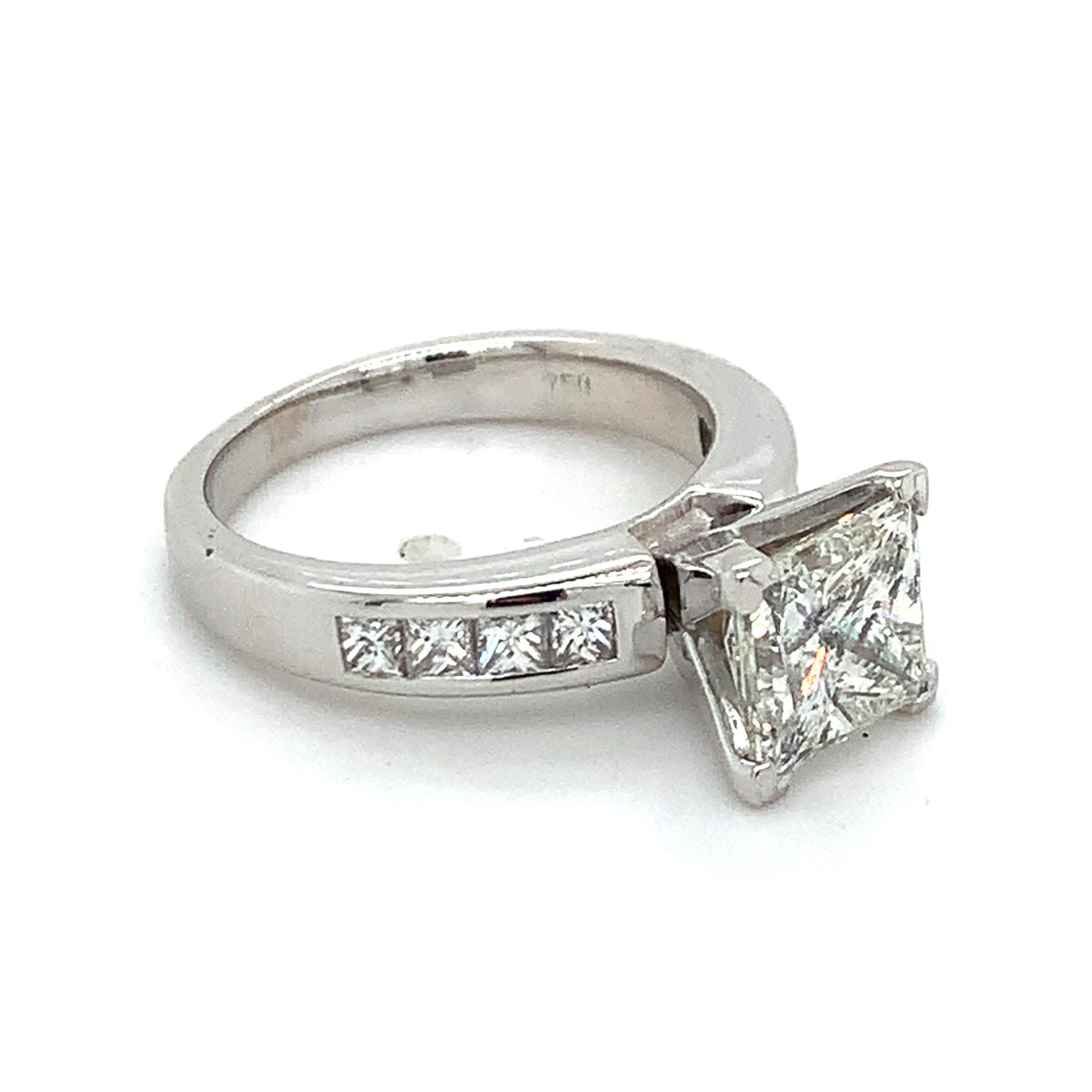 18K White Gold 2.03ct Princess Cut Center & Channel Set Side Stone Diamond Ring