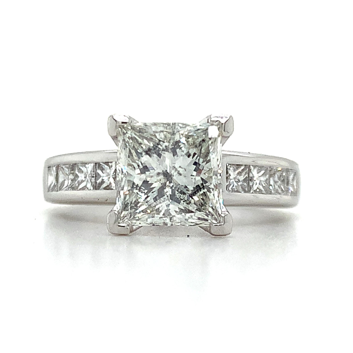 18K White Gold 2.03ct Princess Cut Center & Channel Set Side Stone Diamond Ring