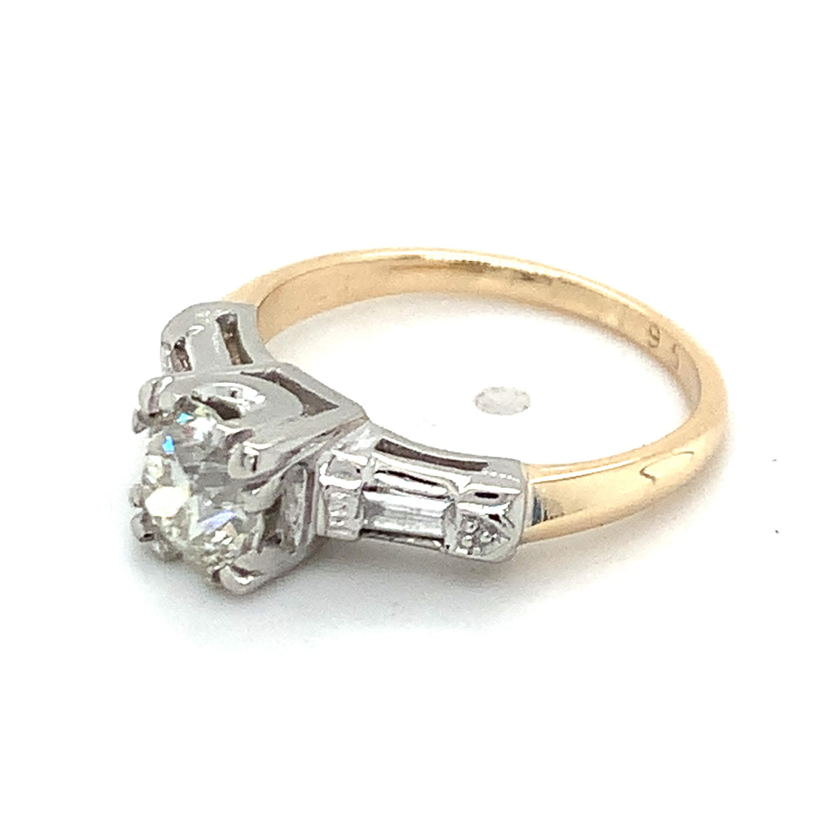 Vintage 14k Gold .92ct Old European Cut Center And Baguette Accent Diamond Ring