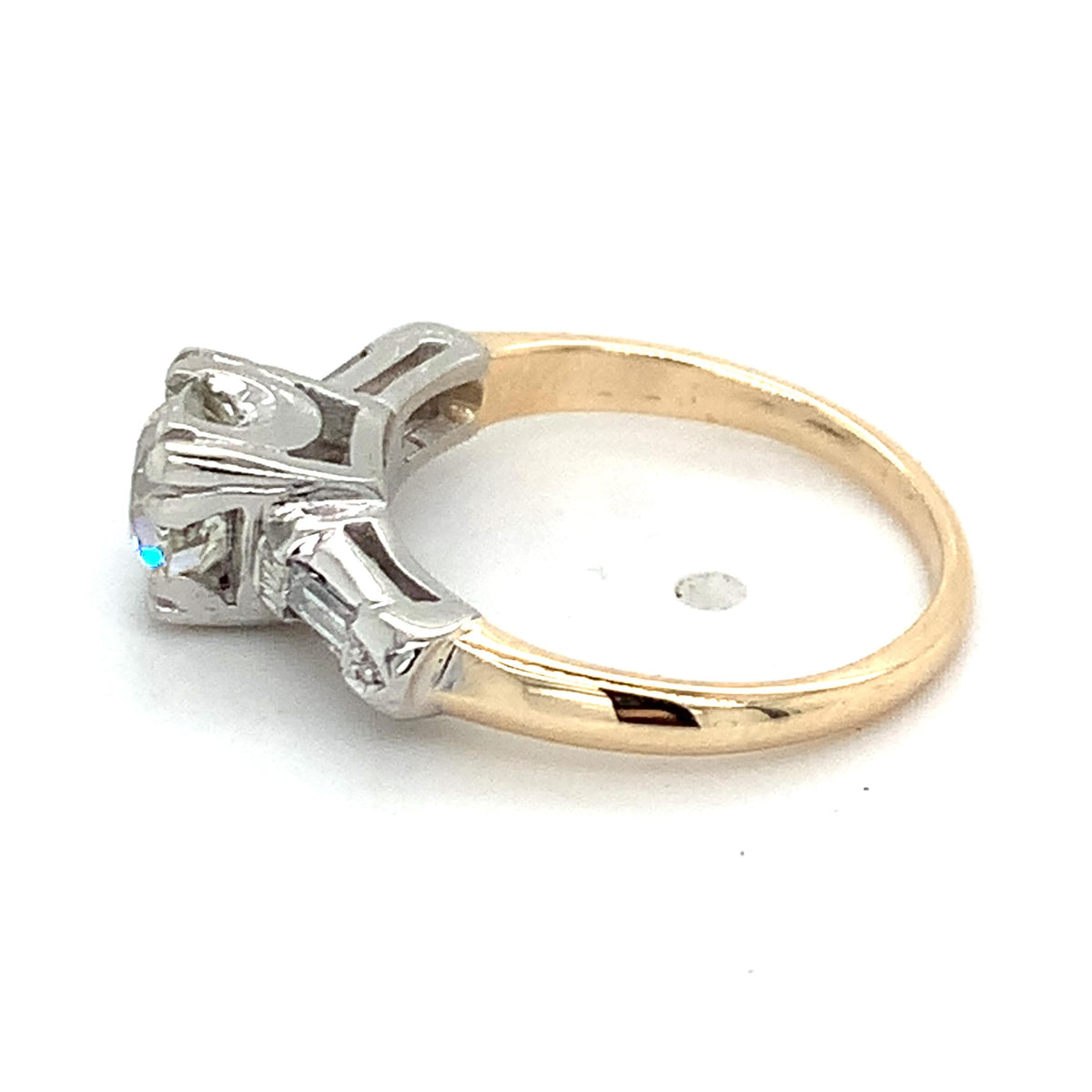Vintage 14k Gold .92ct Old European Cut Center And Baguette Accent Diamond Ring