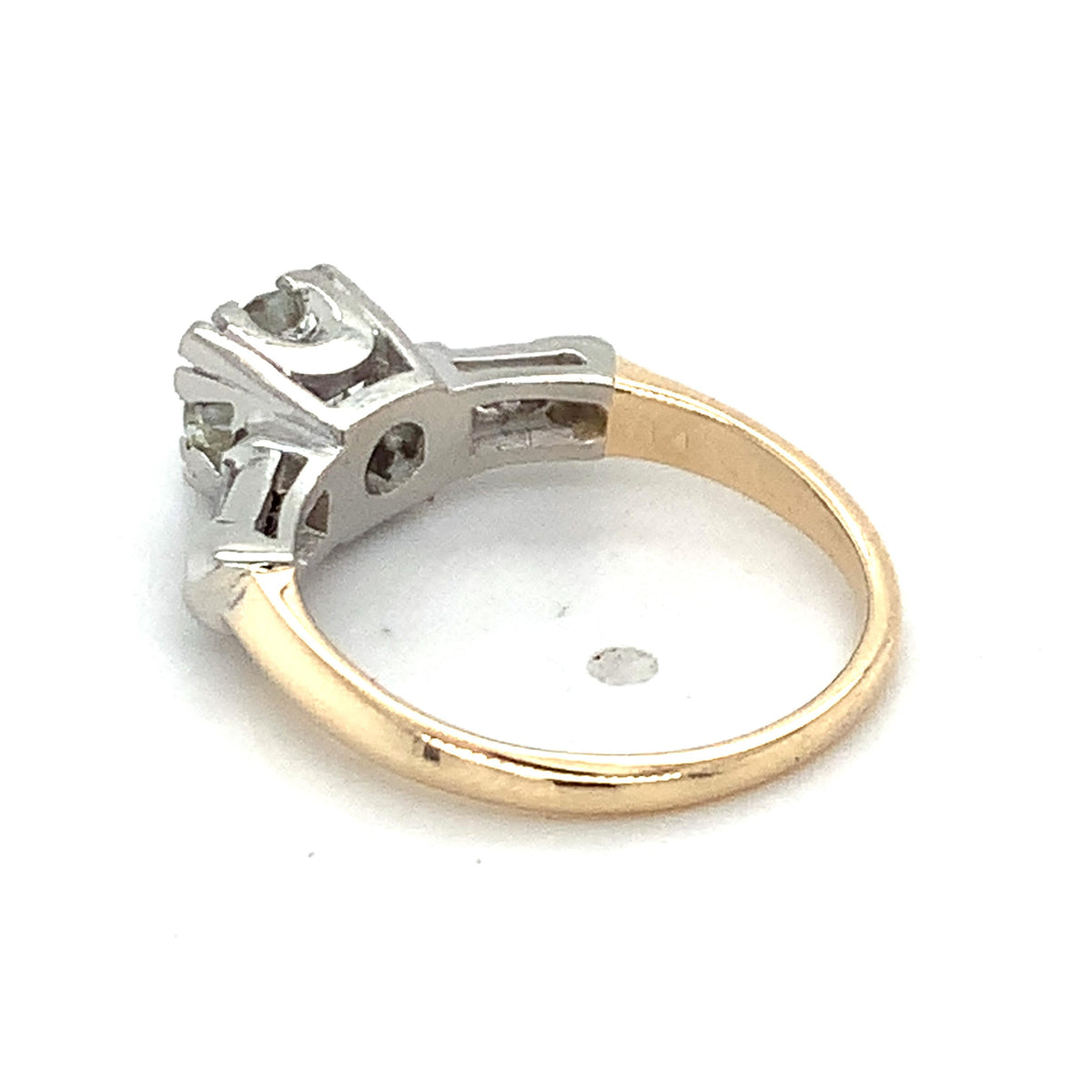 Vintage 14k Gold .92ct Old European Cut Center And Baguette Accent Diamond Ring