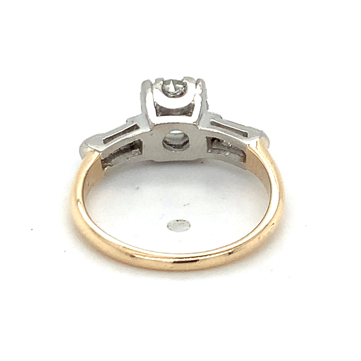Vintage 14k Gold .92ct Old European Cut Center And Baguette Accent Diamond Ring