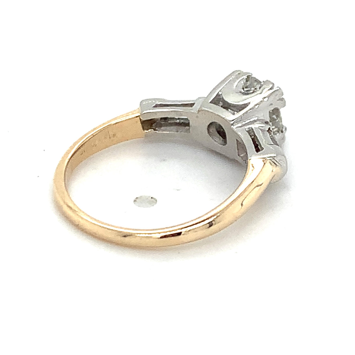Vintage 14k Gold .92ct Old European Cut Center And Baguette Accent Diamond Ring