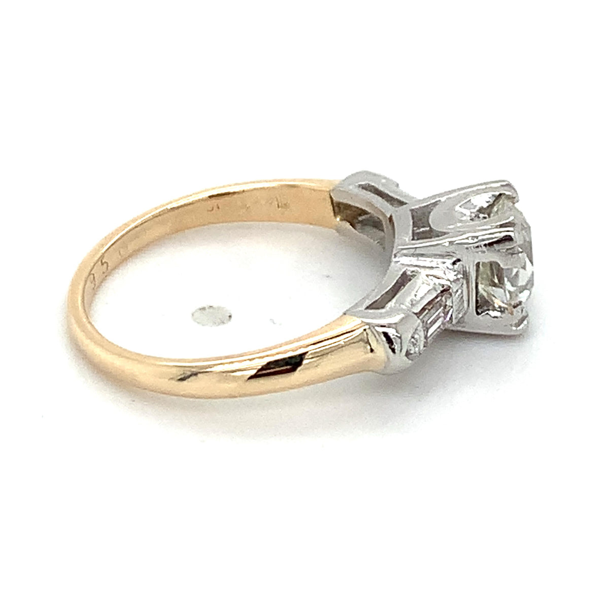 Vintage 14k Gold .92ct Old European Cut Center And Baguette Accent Diamond Ring