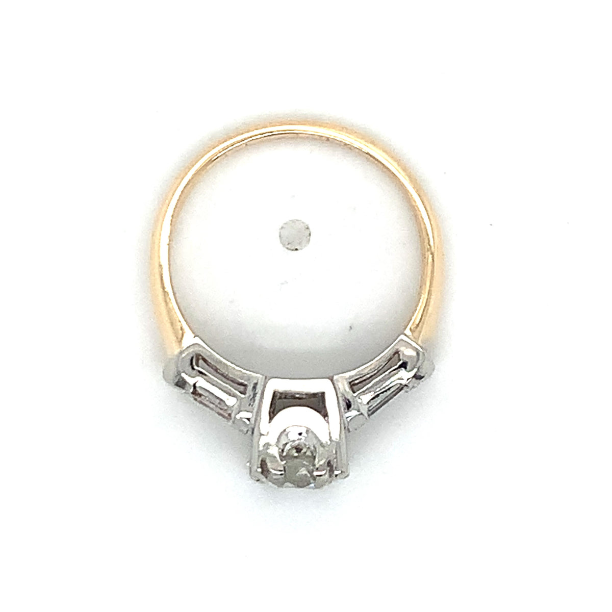 Vintage 14k Gold .92ct Old European Cut Center And Baguette Accent Diamond Ring
