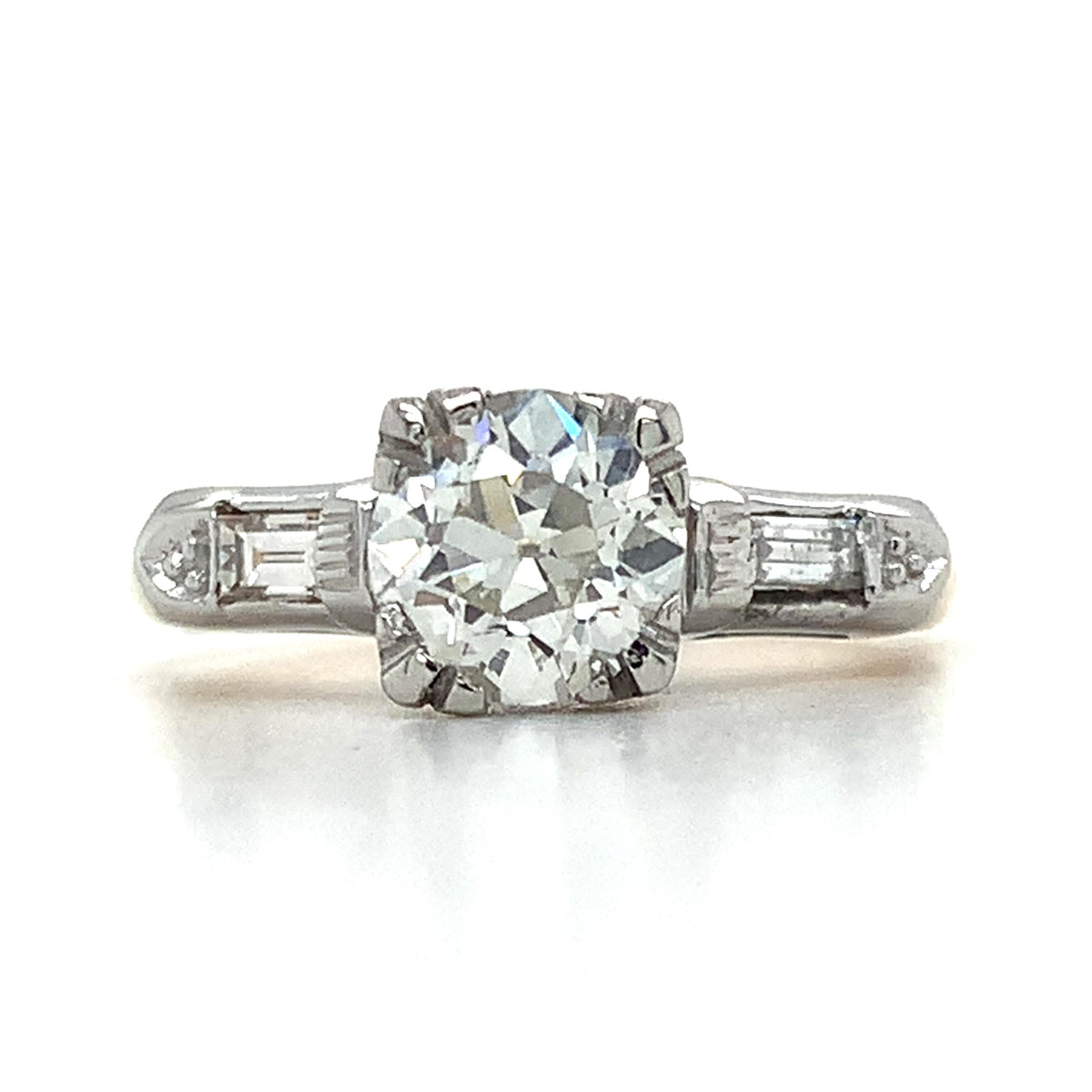 Vintage 14k Gold .92ct Old European Cut Center And Baguette Accent Diamond Ring