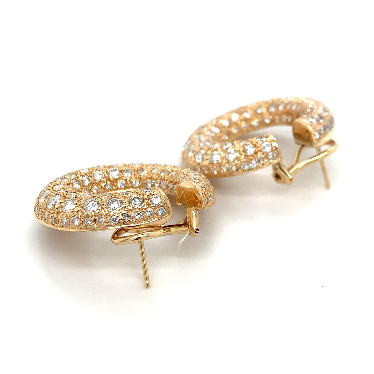 18K Gold Textured Chunky Creole Hoops W/ Round 8.99CTW Pave Diamonds Earrings