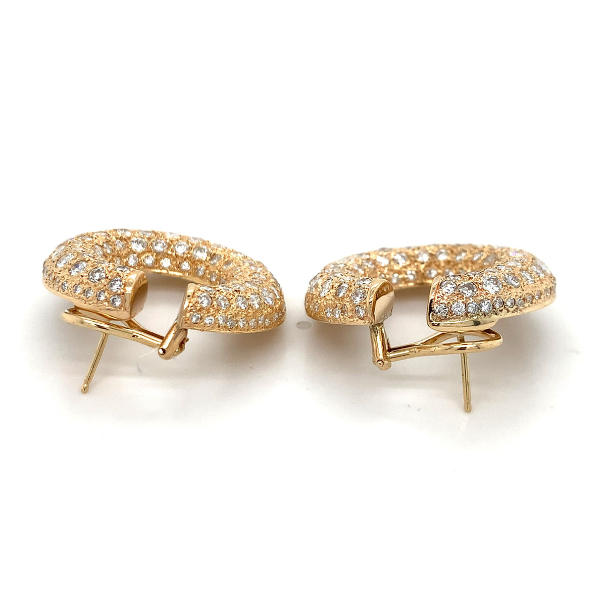 18K Gold Textured Chunky Creole Hoops W/ Round 8.99CTW Pave Diamonds Earrings