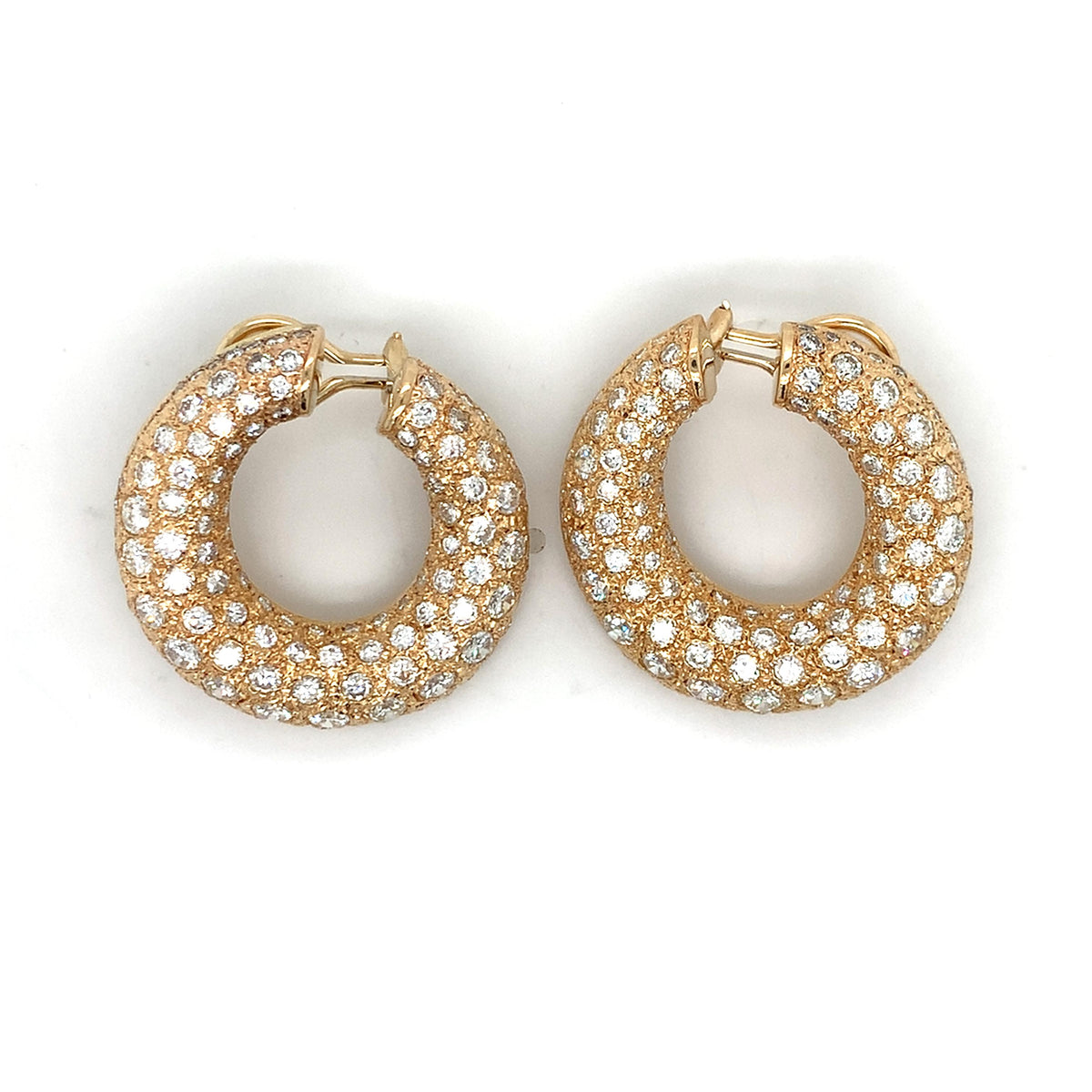 18K Gold Textured Chunky Creole Hoops W/ Round 8.99CTW Pave Diamonds Earrings