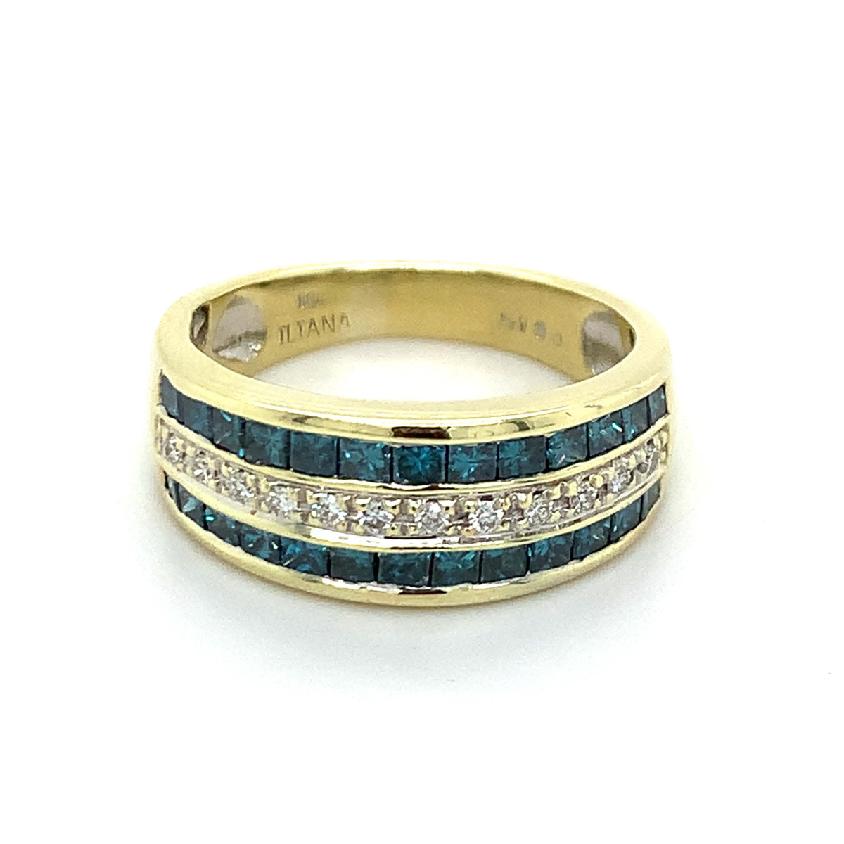 ILIANA 18K Gold Three-Rows Square HPHT Blue Diamonds & Diamond Band Ring