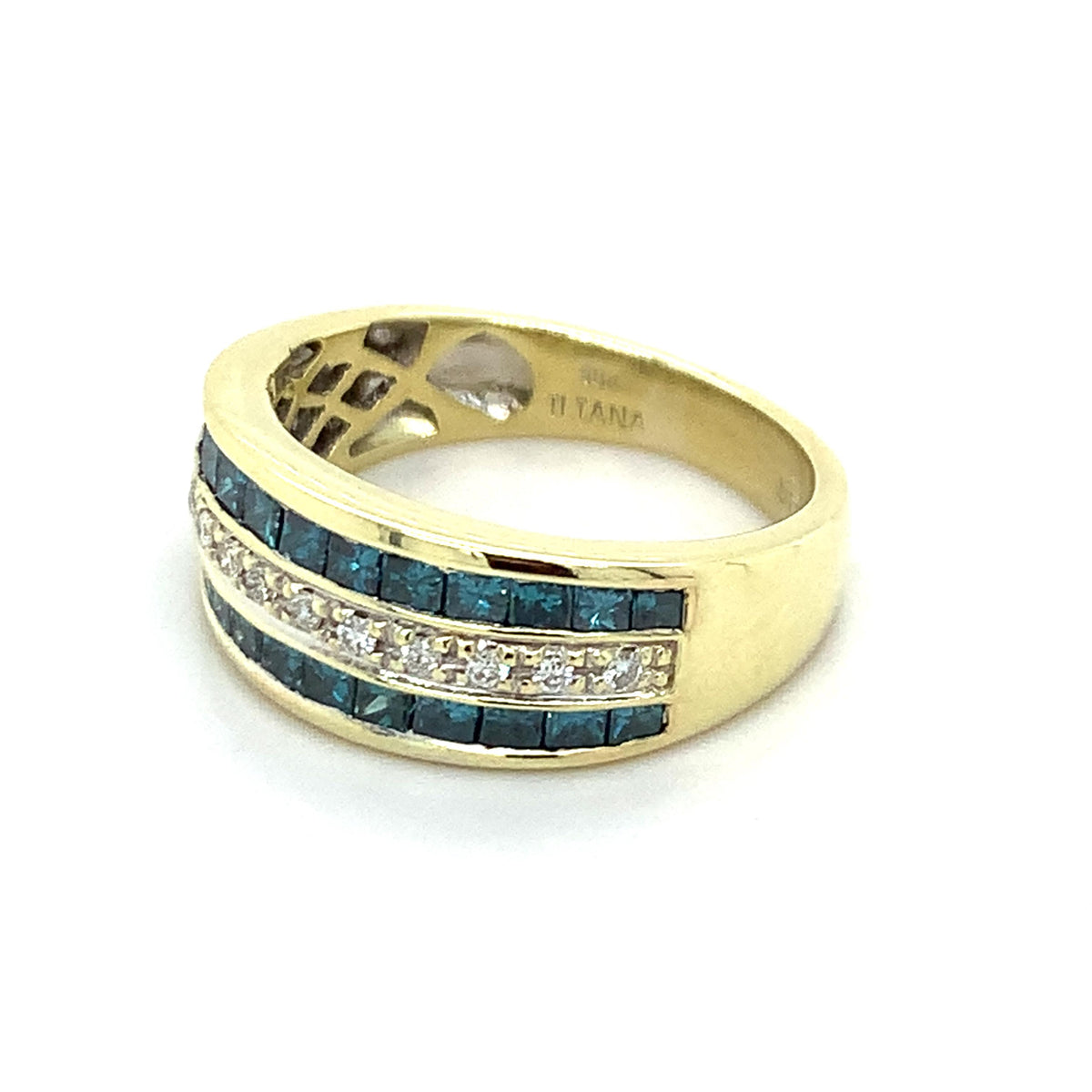 ILIANA 18K Gold Three-Rows Square HPHT Blue Diamonds & Diamond Band Ring