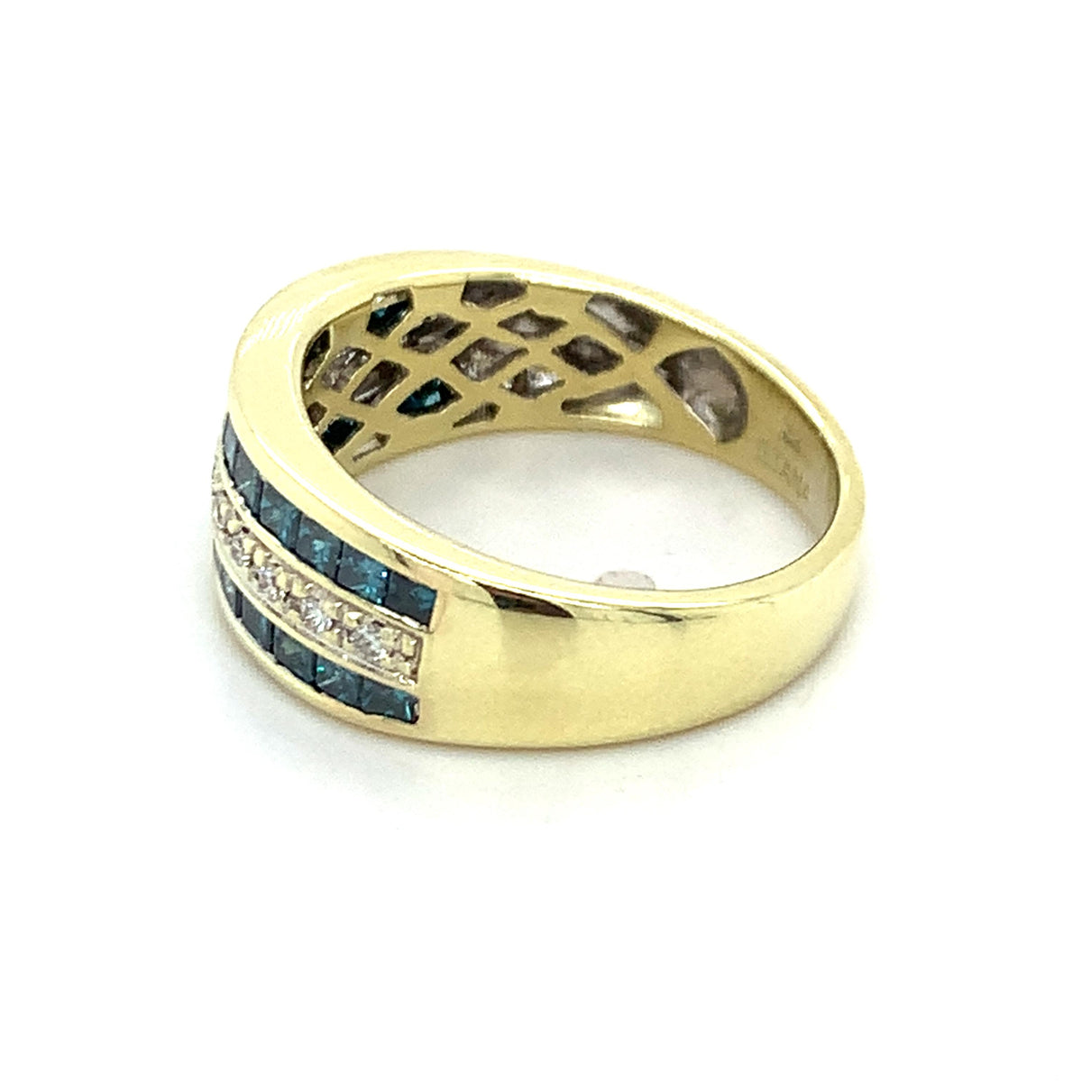 ILIANA 18K Gold Three-Rows Square HPHT Blue Diamonds & Diamond Band Ring