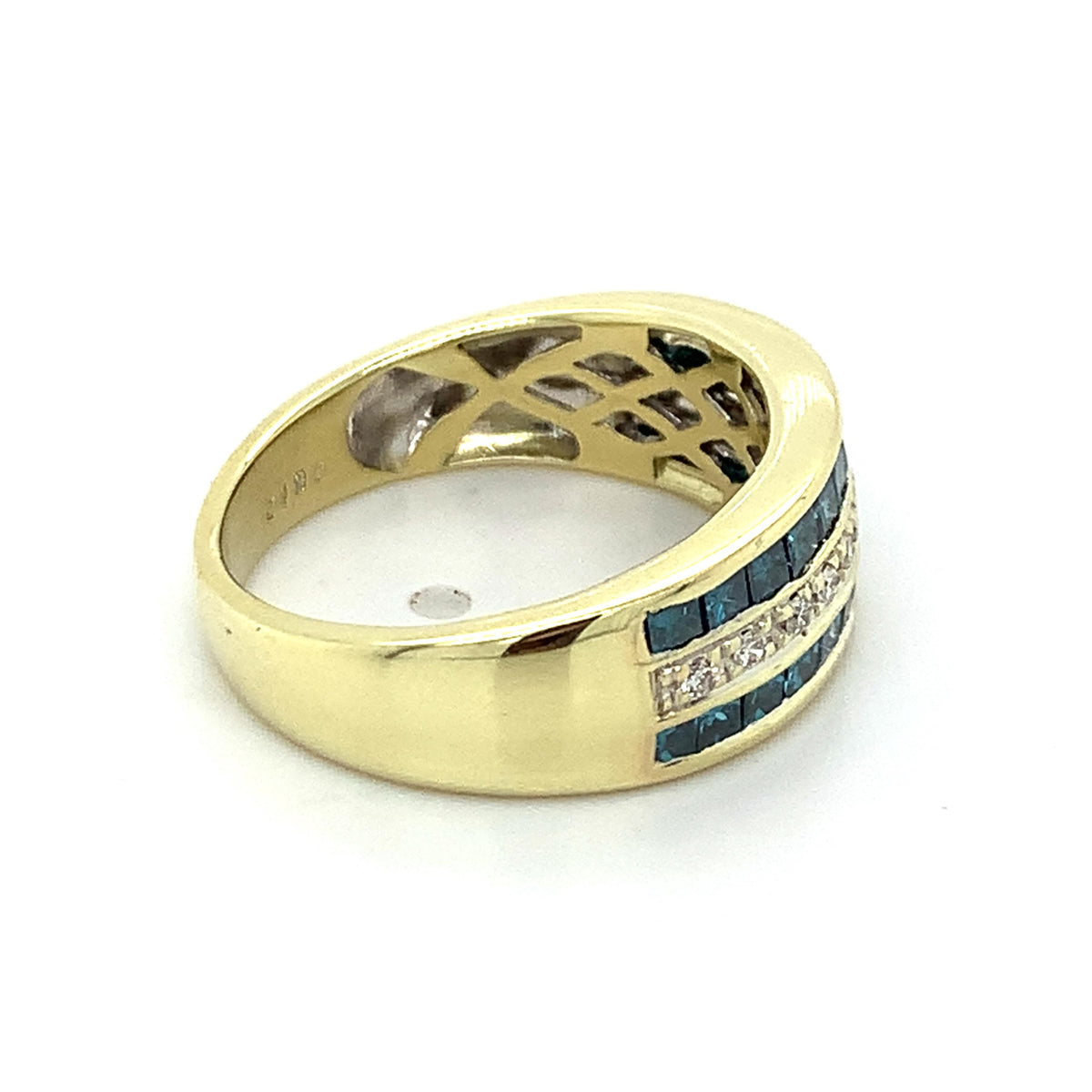 ILIANA 18K Gold Three-Rows Square HPHT Blue Diamonds & Diamond Band Ring