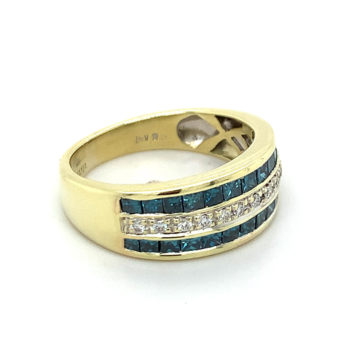 ILIANA 18K Gold Three-Rows Square HPHT Blue Diamonds & Diamond Band Ring