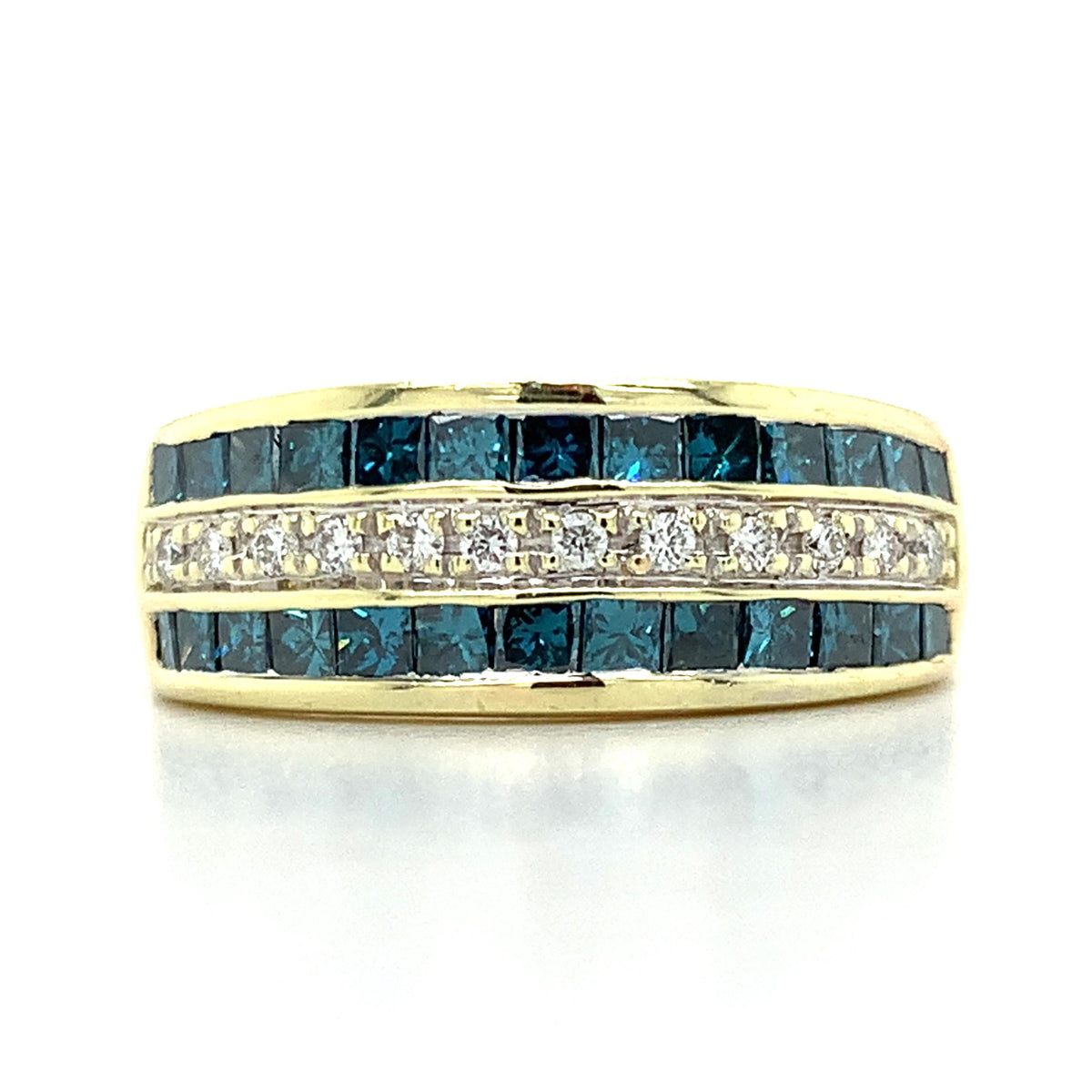 ILIANA 18K Gold Three-Rows Square HPHT Blue Diamonds & Diamond Band Ring