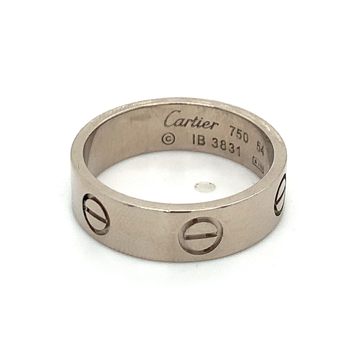 Cartier 18K White Gold 5.5mm Engraved Love Band Ring Size 54 (US 7)