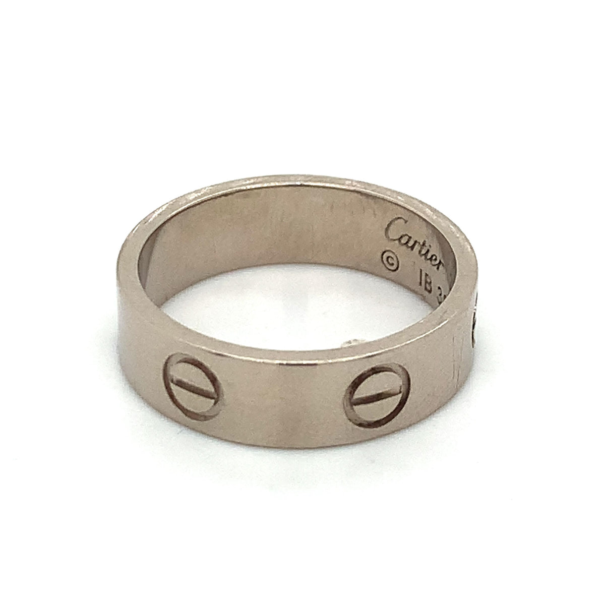 Cartier 18K White Gold 5.5mm Engraved Love Band Ring Size 54 (US 7)