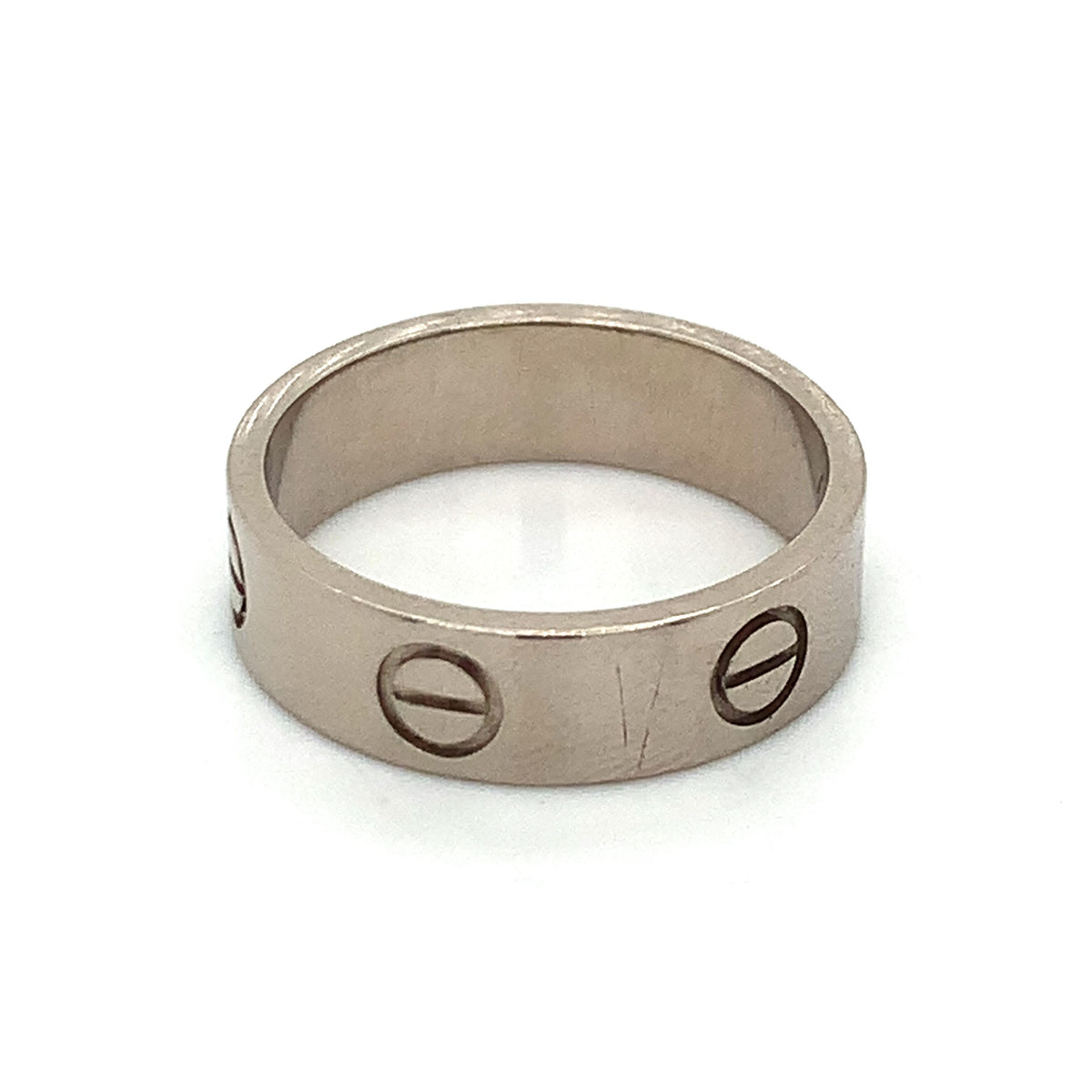 Cartier 18K White Gold 5.5mm Engraved Love Band Ring Size 54 (US 7)