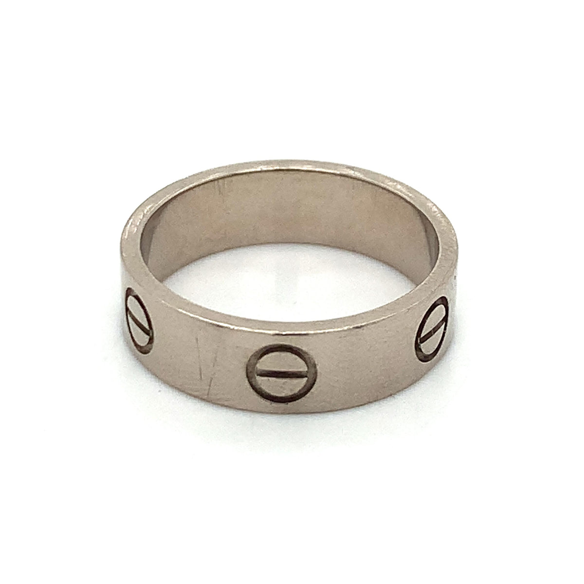 Cartier 18K White Gold 5.5mm Engraved Love Band Ring Size 54 (US 7)