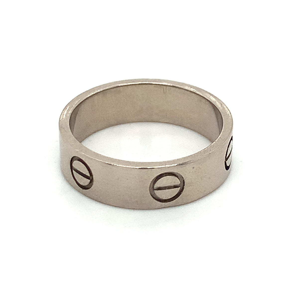 Cartier 18K White Gold 5.5mm Engraved Love Band Ring Size 54 (US 7)