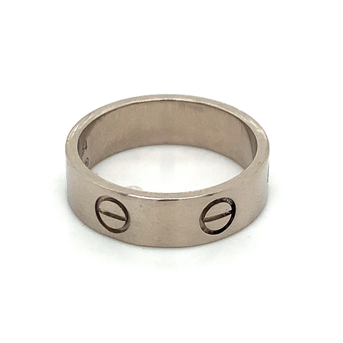Cartier 18K White Gold 5.5mm Engraved Love Band Ring Size 54 (US 7)