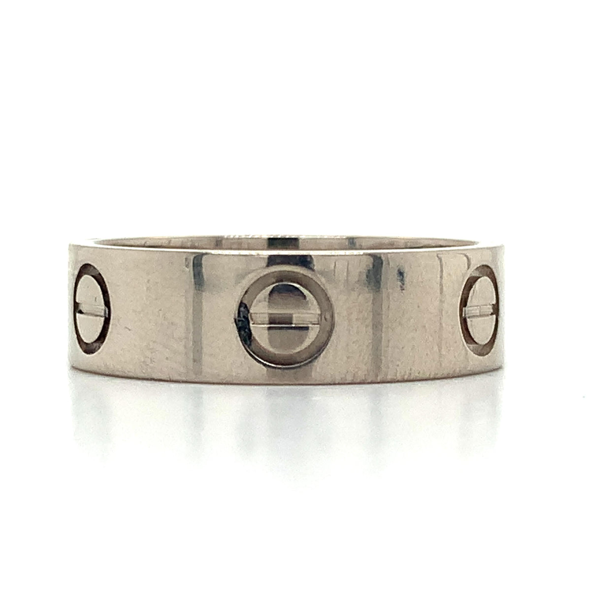 Cartier 18K White Gold 5.5mm Engraved Love Band Ring Size 54 (US 7)