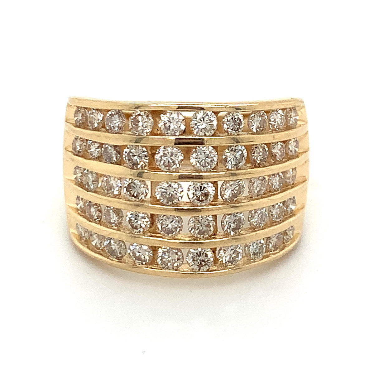 14k Gold Round Brilliant Cut Multi Row Diamond Wide Channel Band Ring Size 7.5
