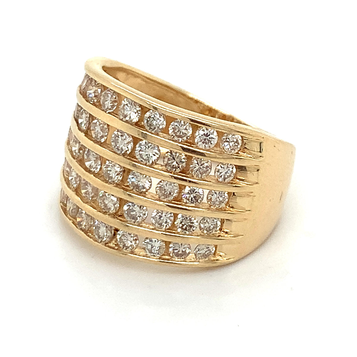 14k Gold Round Brilliant Cut Multi Row Diamond Wide Channel Band Ring Size 7.5