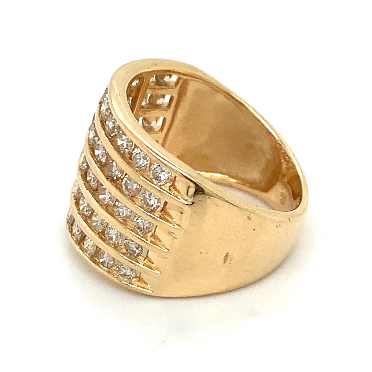 14k Gold Round Brilliant Cut Multi Row Diamond Wide Channel Band Ring Size 7.5