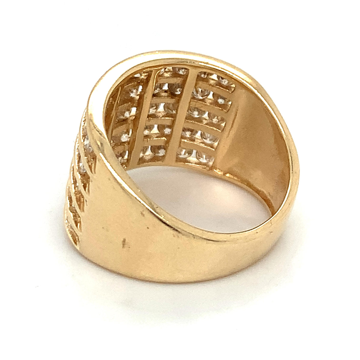 14k Gold Round Brilliant Cut Multi Row Diamond Wide Channel Band Ring Size 7.5