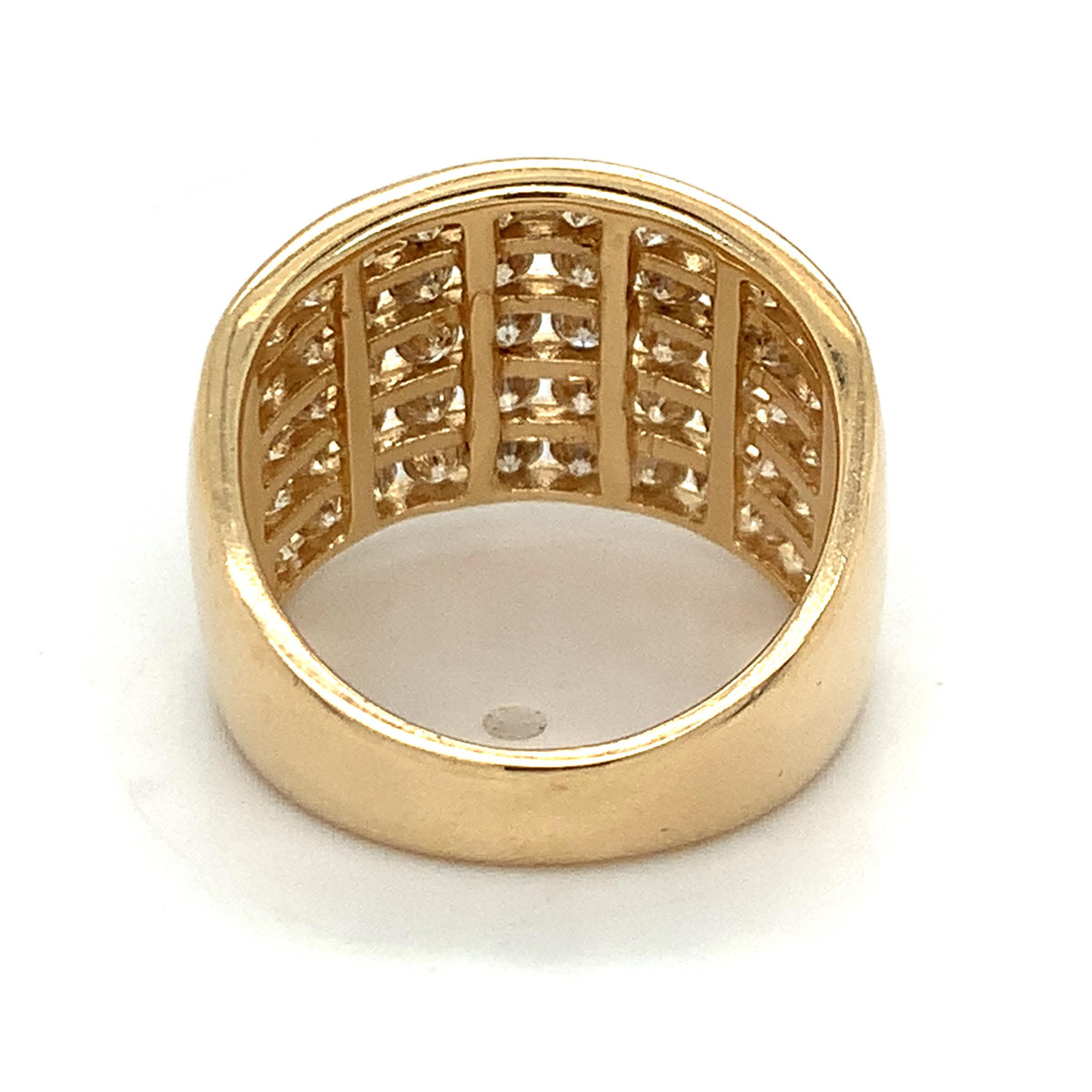 14k Gold Round Brilliant Cut Multi Row Diamond Wide Channel Band Ring Size 7.5