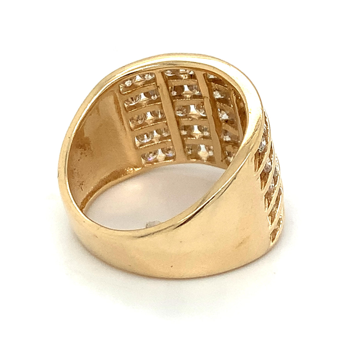 14k Gold Round Brilliant Cut Multi Row Diamond Wide Channel Band Ring Size 7.5