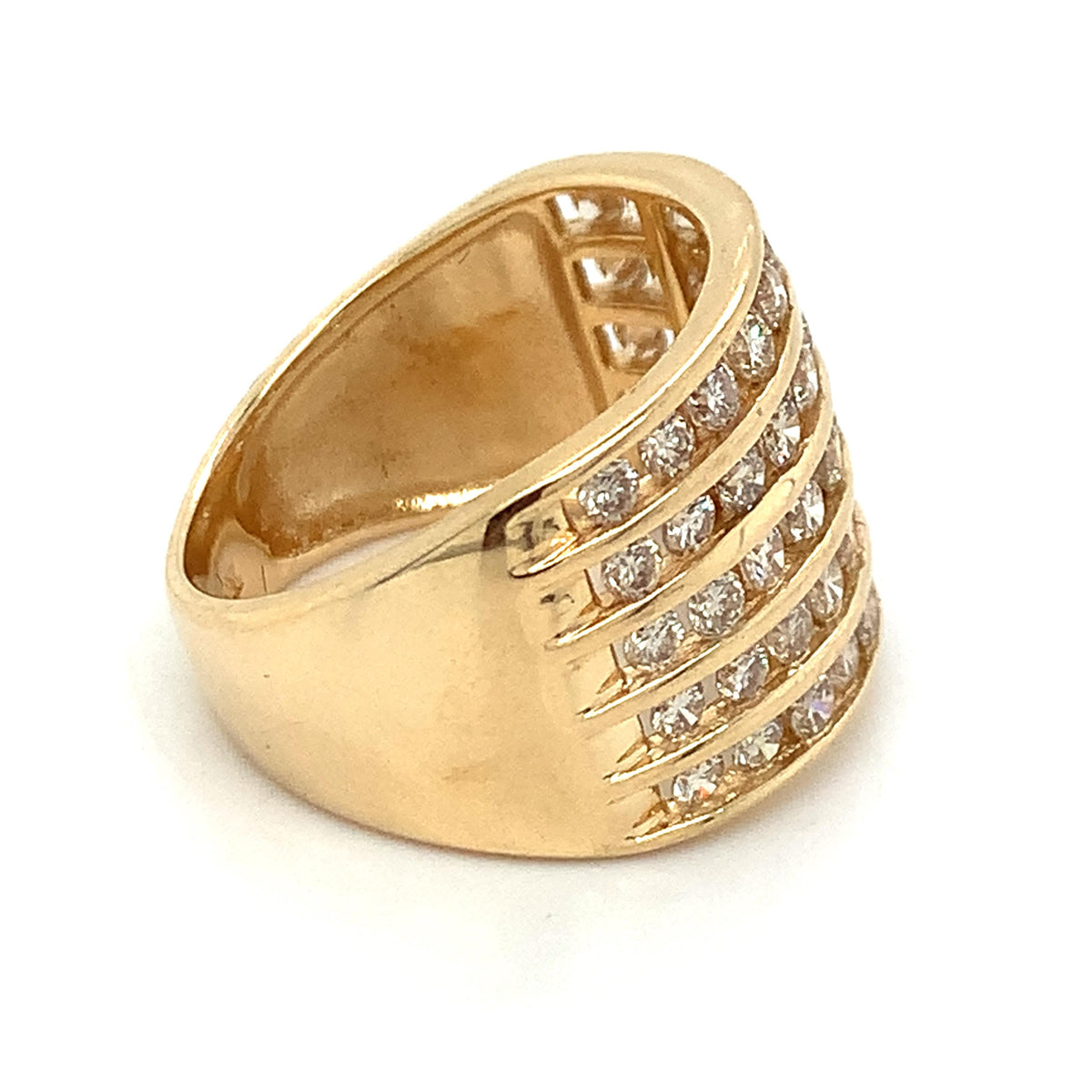 14k Gold Round Brilliant Cut Multi Row Diamond Wide Channel Band Ring Size 7.5